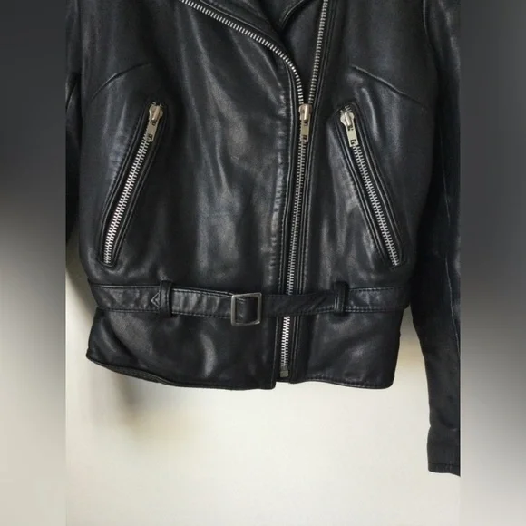 VTG Harley Davidson Leather Moto Jacket Black Motorcycle Cinch Back Women 34 - Picture 3 of 16